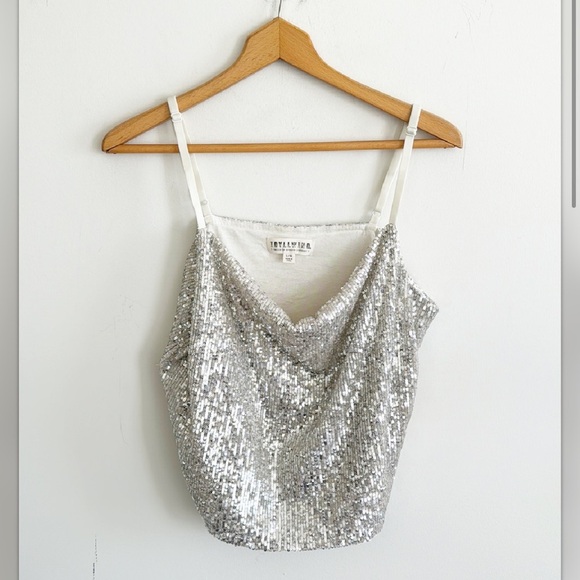IDYLLWIND silver SEQUIN DRAPE NECK TANK TOP size large - Picture 5 of 8